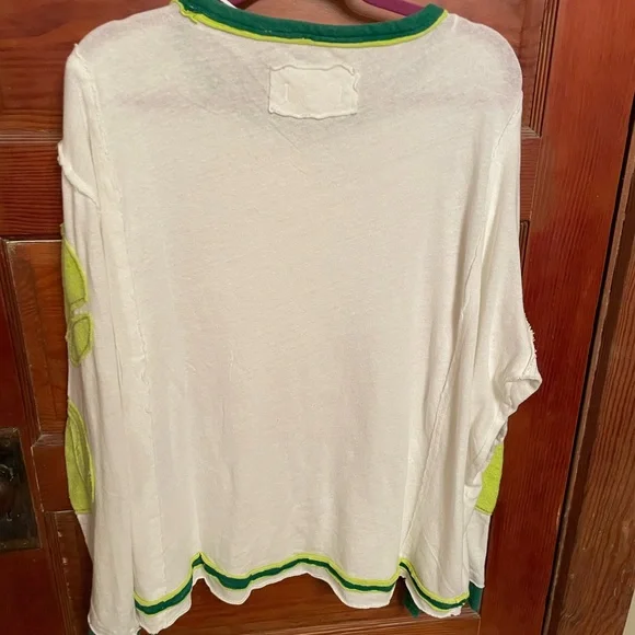 Free People Cream Sweater with Lime Green Tennis Ball Patch Details - Picture 7 of 9